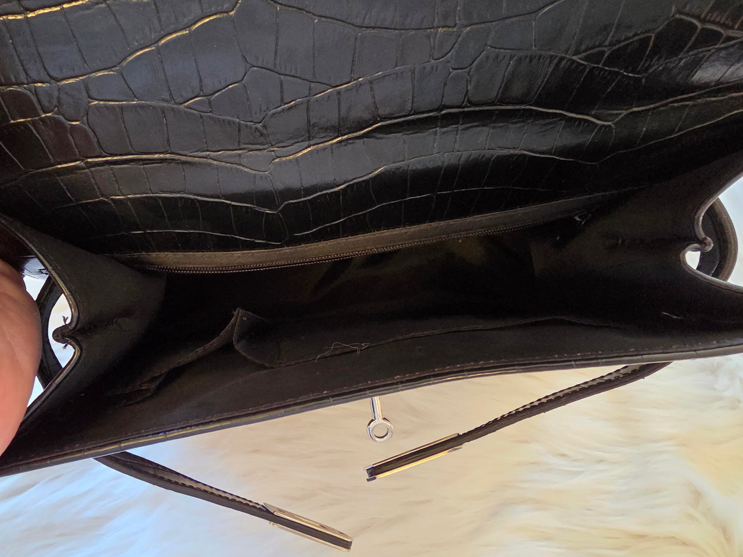 Elegant black croc-style handbag