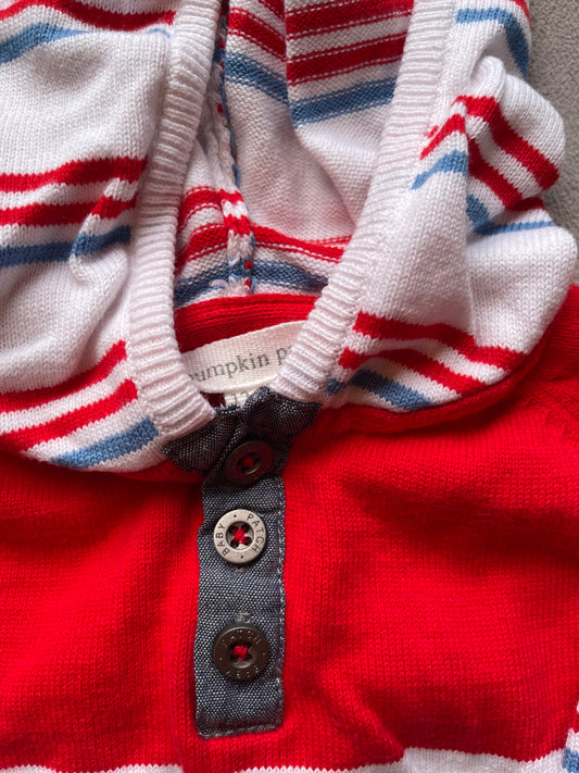 Pumpkin Patch Baby Hoodie – Red, White & Blue Striped Knit