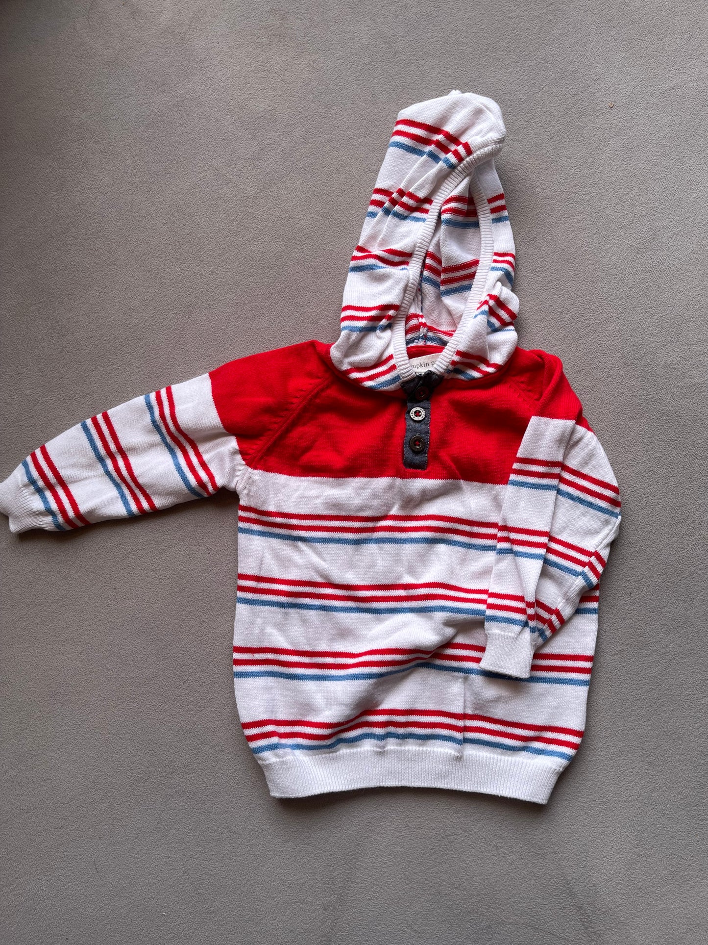Pumpkin Patch Baby Hoodie – Red, White & Blue Striped Knit
