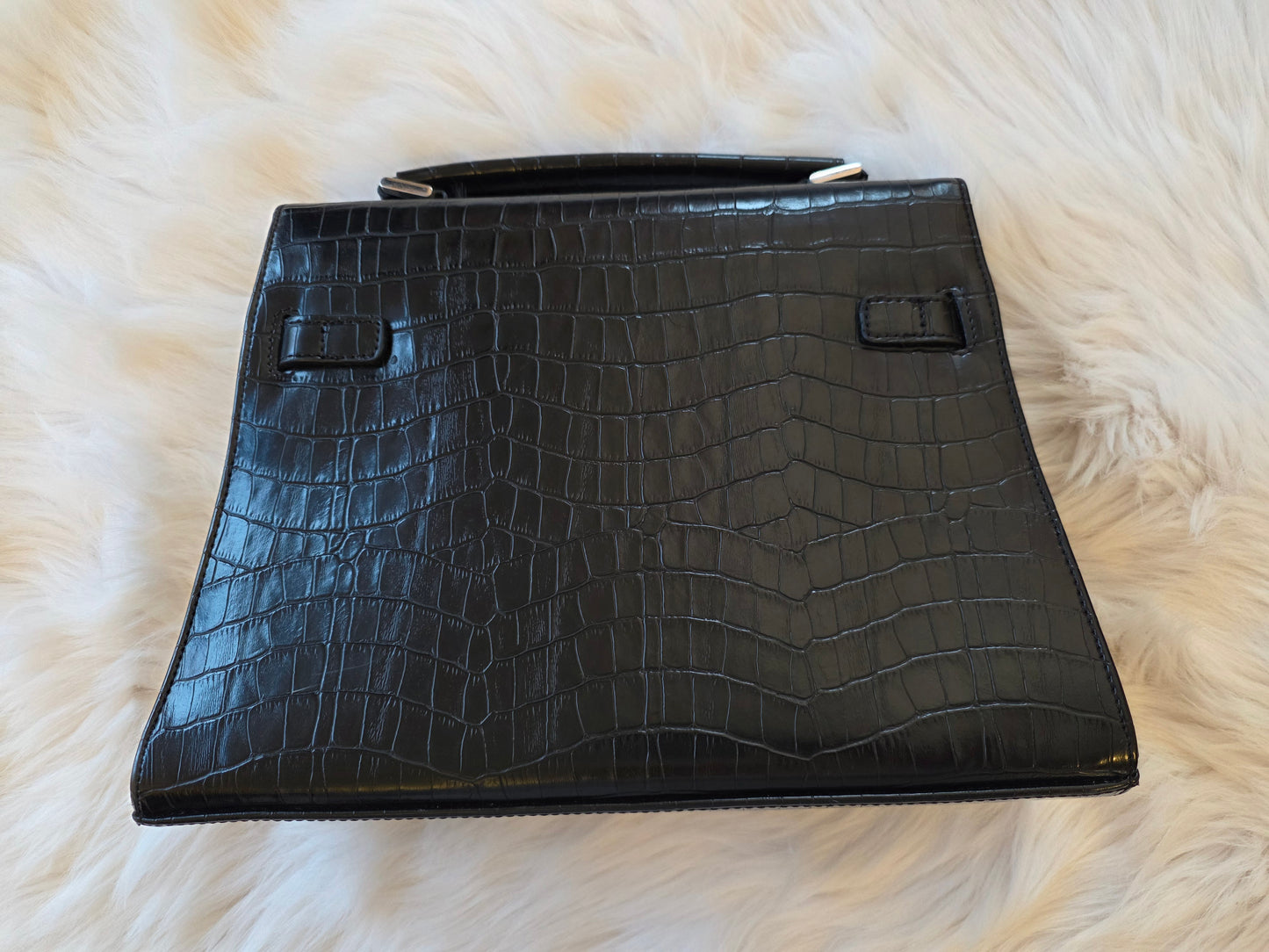 Elegant black croc-style handbag