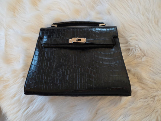 Elegant black croc-style handbag